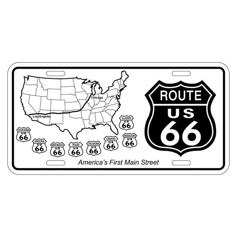 Placa de Matricula Decorativa Route 66 Mapa Estados