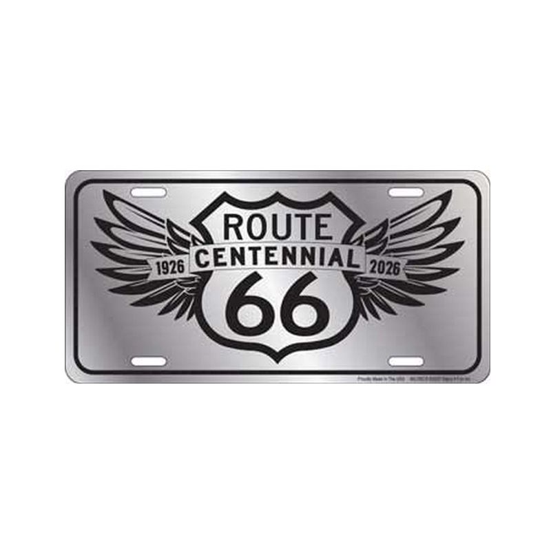 Placa de Matricula Decorativa Route 66 Centenario Plateada