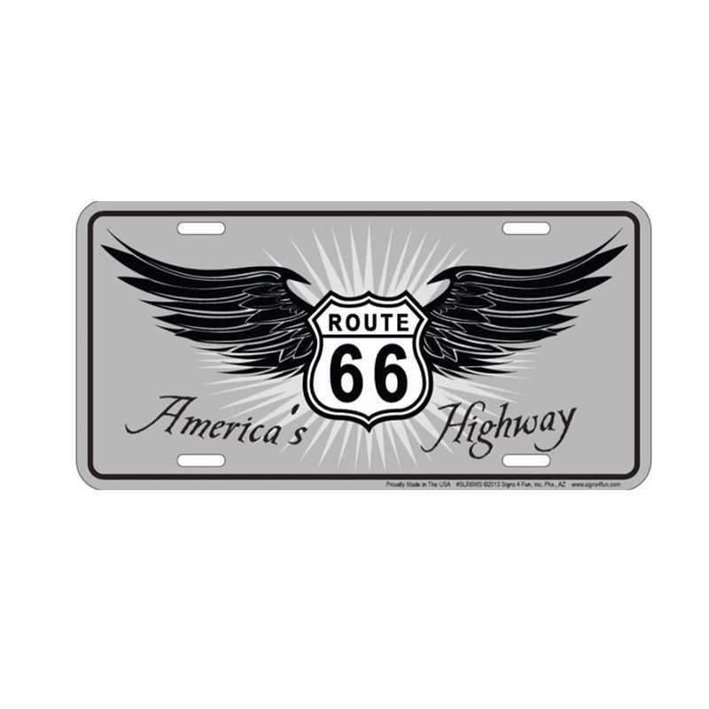Placa de Matricula Decorativa Route 66 Wings