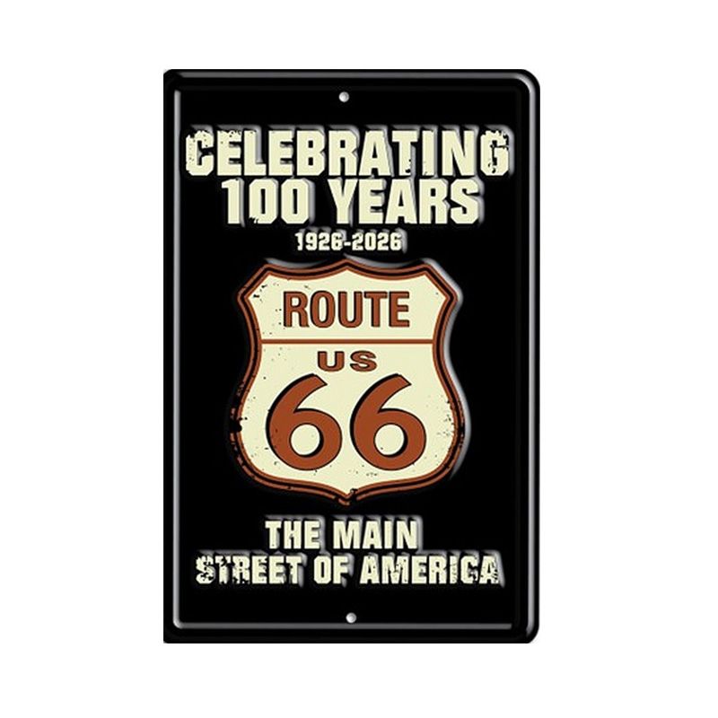 Placa Decorativa Route 66 Celebrating 100 years Black