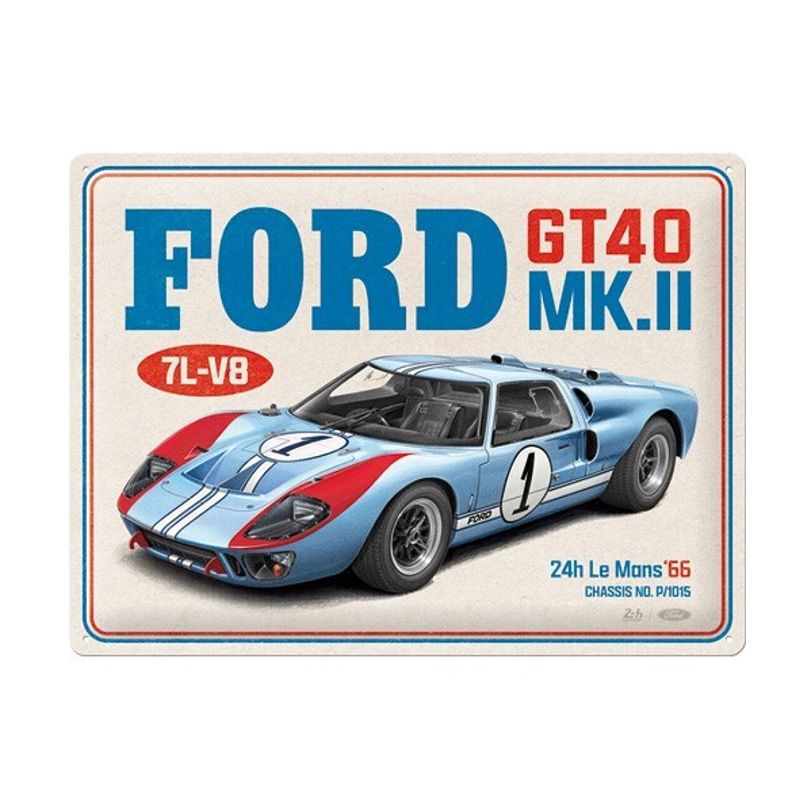 Placa decorativa de metal Ford GT40 30x40 cm